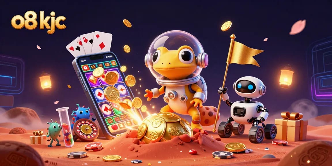 Engage in play at o8 kjc with a Martian gecko discovering a vibrant casino scene