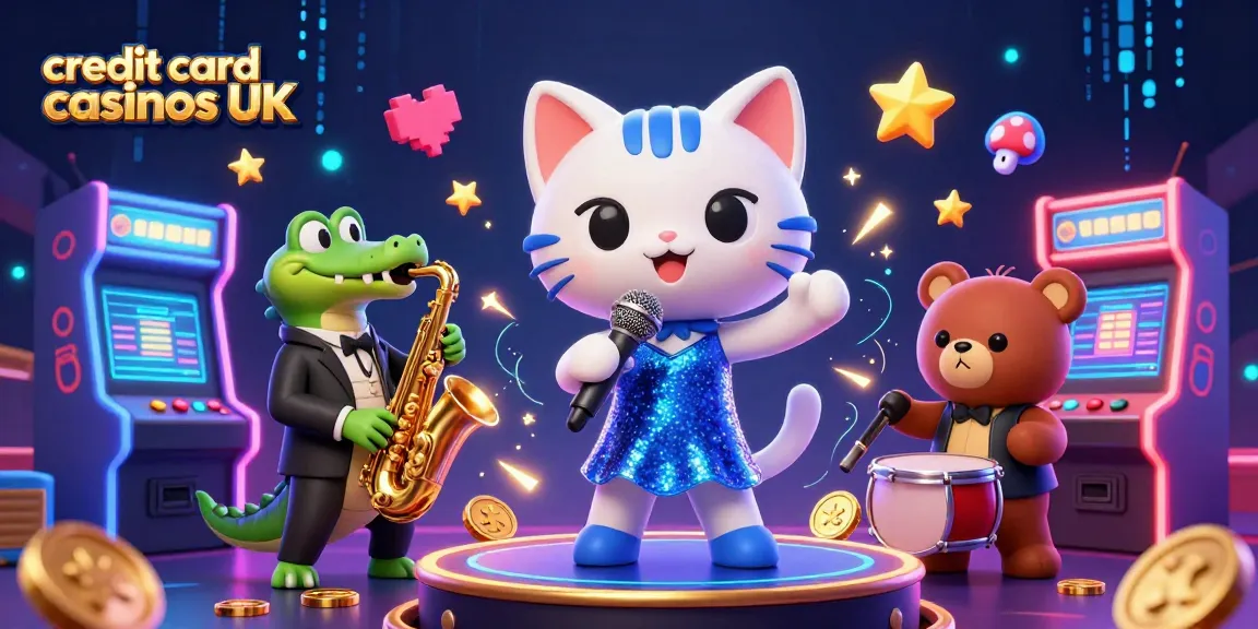 Engage with the immersive world of credit card casinos UK, featuring lively 3D characters in a dynamic casino scene.