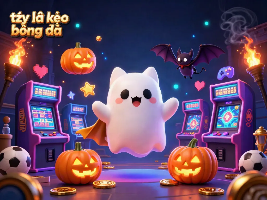 Engage with tỷ lệ kèo bóng đá while enjoying the vibrant scene of a friendly ghost cat and sports-themed elements.