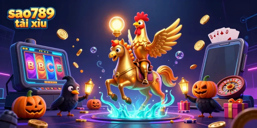 Engage with the vibrant scene of sao789 tài xỉu featuring unique characters and immersive casino elements.