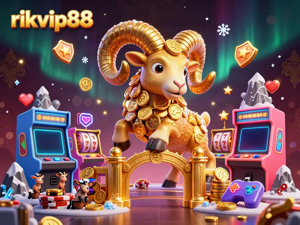 Experience the thrilling world of rikvip88 with a golden ram charging through a magical casino scene.