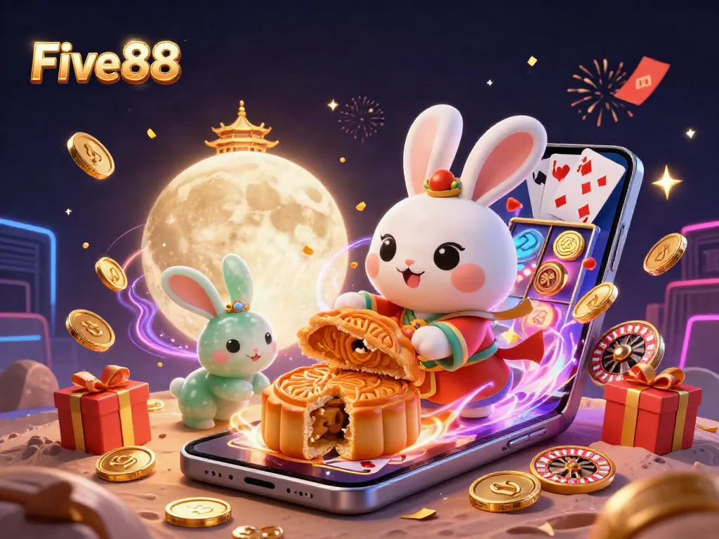 Experience thrilling gaming with Five88's vibrant casino scene featuring slot games and poker excitement.