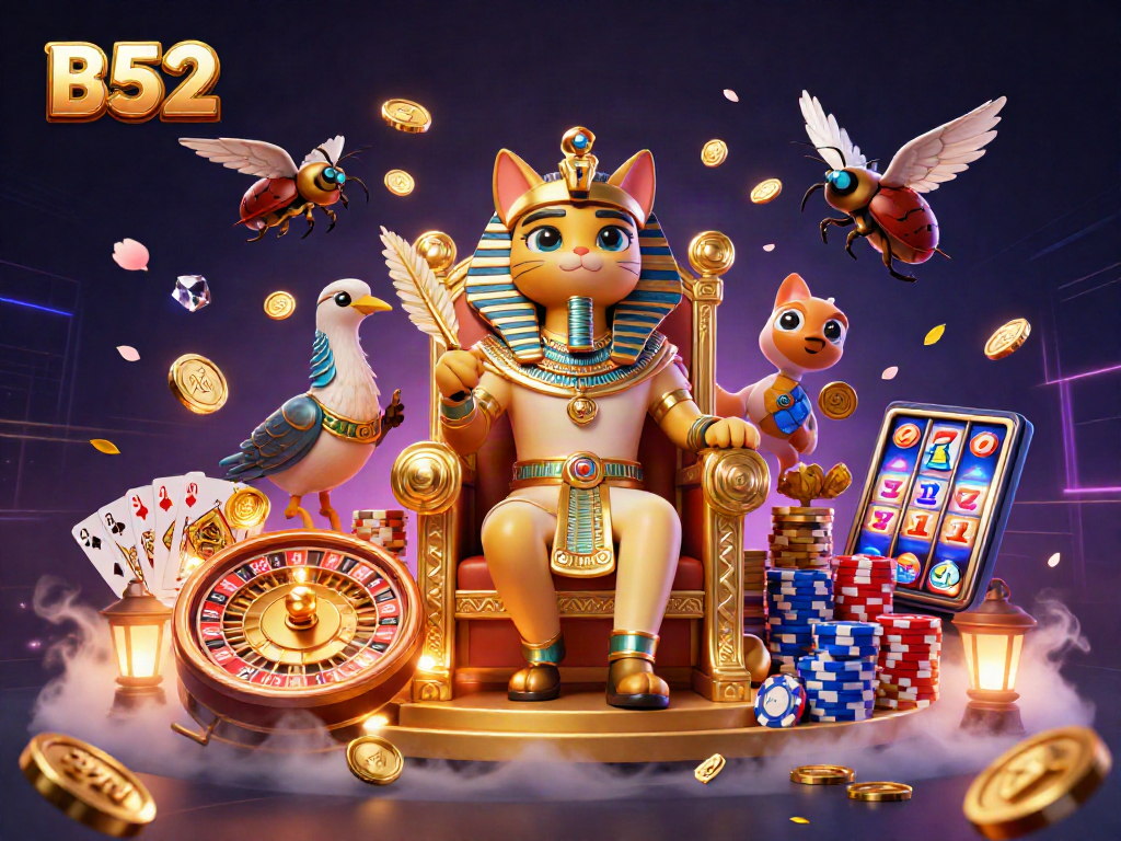 Spin the B52 slots with vibrant Egyptian-themed casino elements, featuring golden treasures