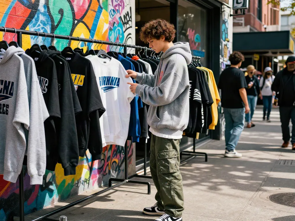 Urban streetwear scene featuring exclusive rokok88 merchandise and vibrant street art.