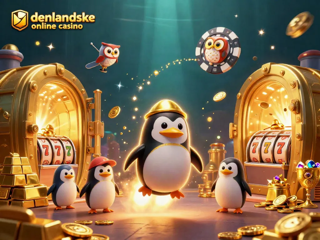 Spin the reels at udenlandske online casino with a golden penguin flying through space!