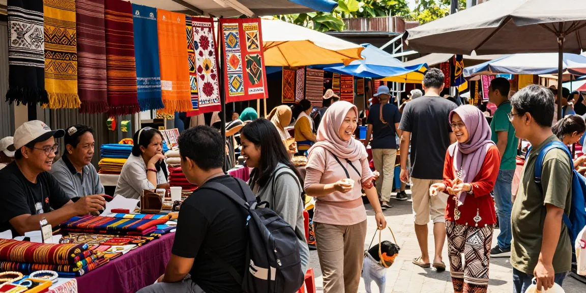 Engaging market scene featuring local UMKM products from https://rokok88.net, showcasing unique crafts and artisan goods.