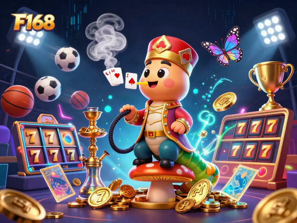 Engage with F168 casino thrills as a caterpillar master brings luck amidst vibrant games and dynamic energy.