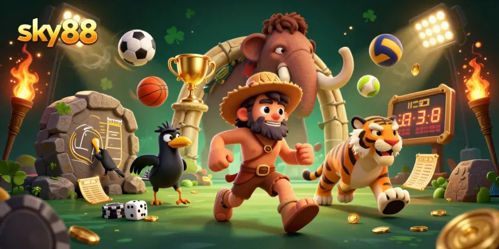 Experience thrilling gameplay at sky88 with a vibrant prehistoric casino featuring dynamic sports elements.