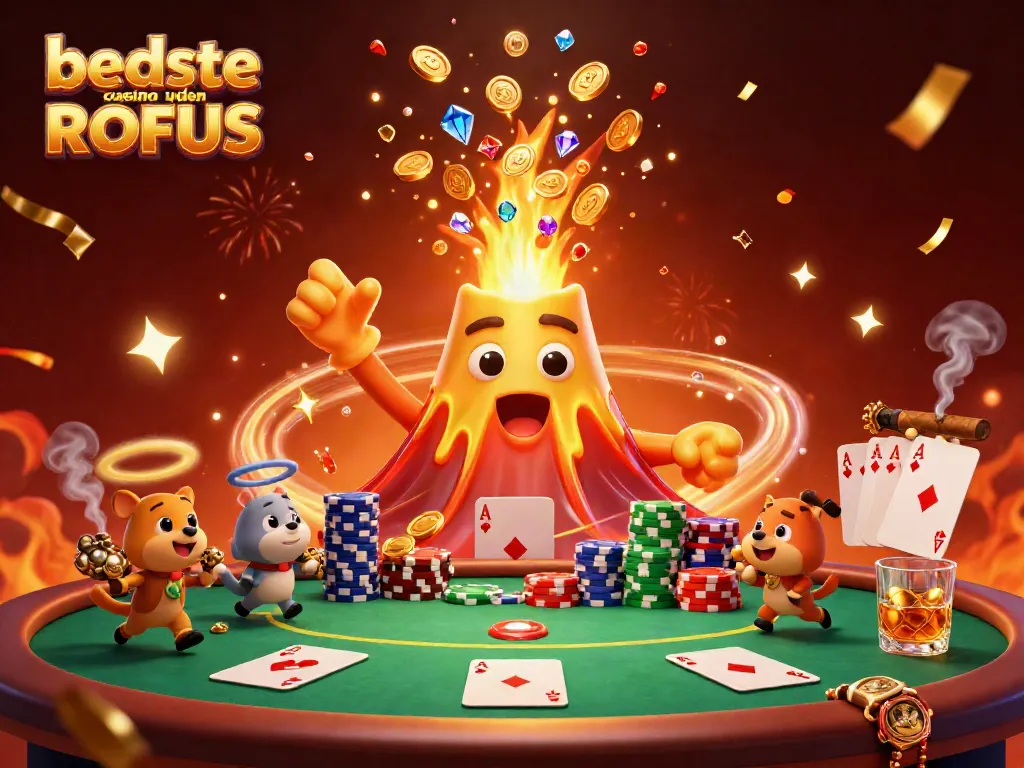 Experience the excitement of the best casino uden ROFUS with a volcano erupting coins and treasure.