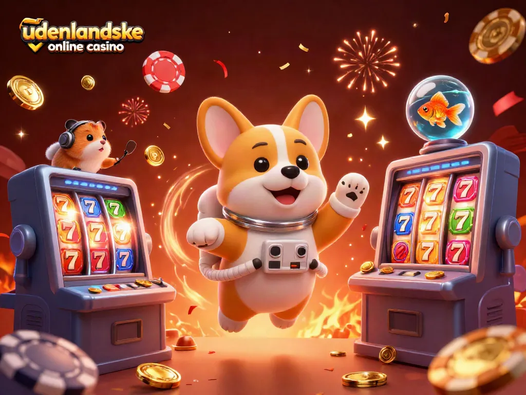 Engage with udenlandske online casino in a vibrant 3D scene featuring a corgi in space.