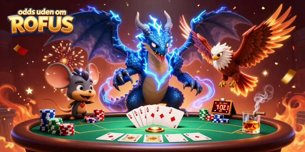 Bet on exciting odds uden om ROFUS with an illustrated scene featuring vibrant casino elements and dynamic characters