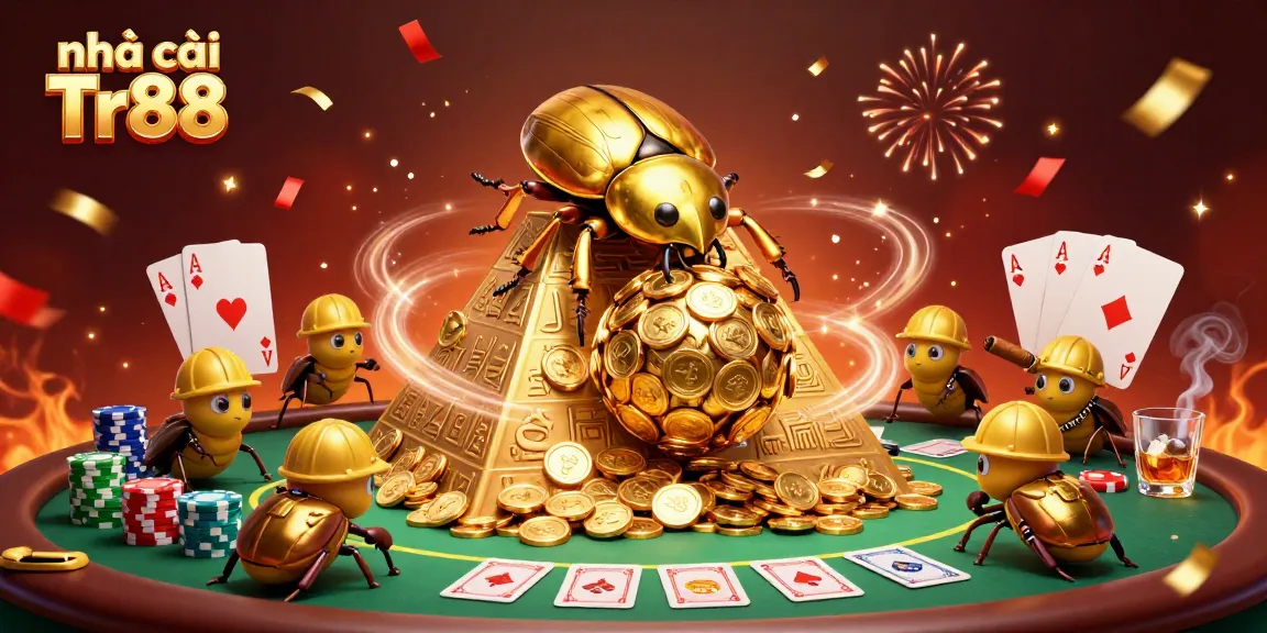 Engage with Nhà cái Tr88's thrilling casino action featuring golden coins and poker elements.