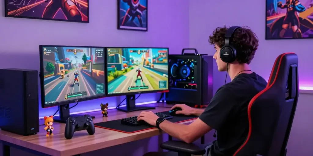 Dynamic gaming lifestyle showcasing rokok88's engaging community and vibrant environment.