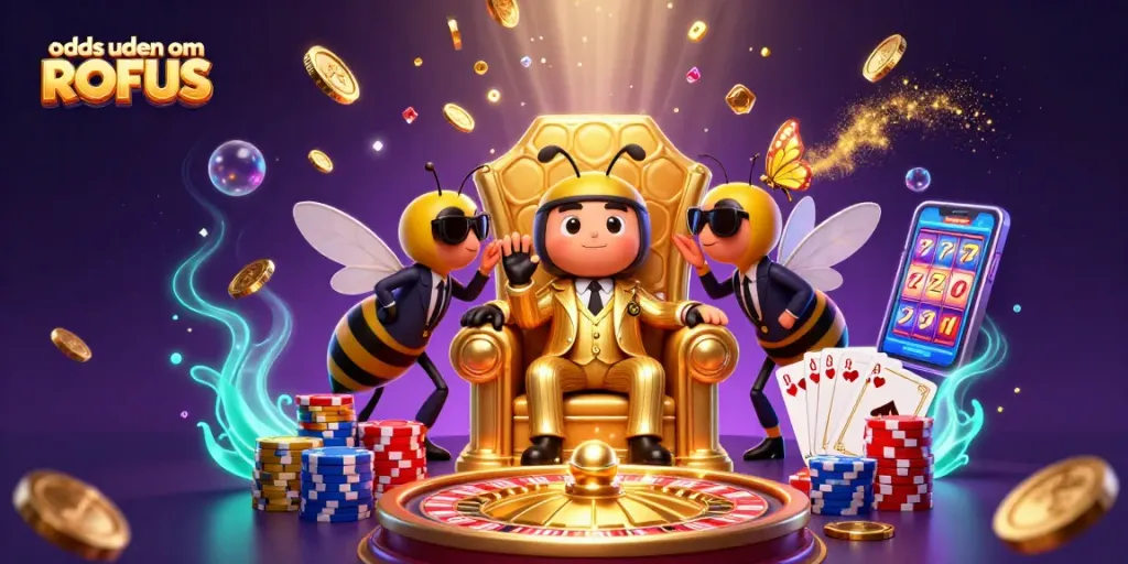 Experience odds uden om ROFUS with a dynamic 3D scene featuring casino elements and animated characters.