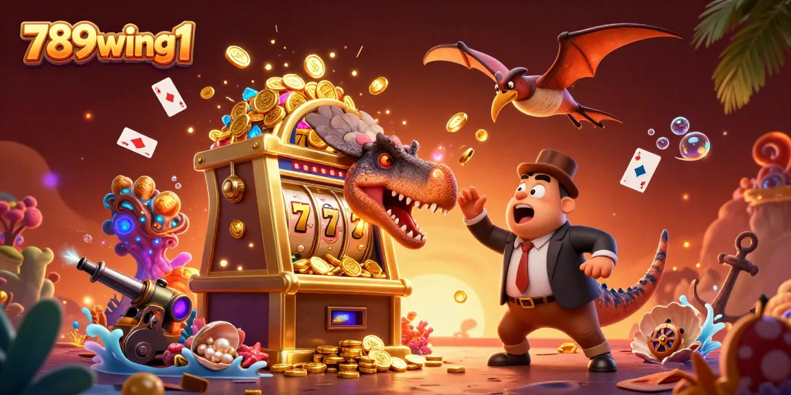 Experience the thrill of 789wing1 with cartoon dinosaurs playing slots and winning jackpots!
