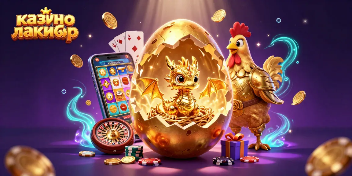 Experience excitement at казино лакибир with a golden dragon amidst vibrant casino elements.